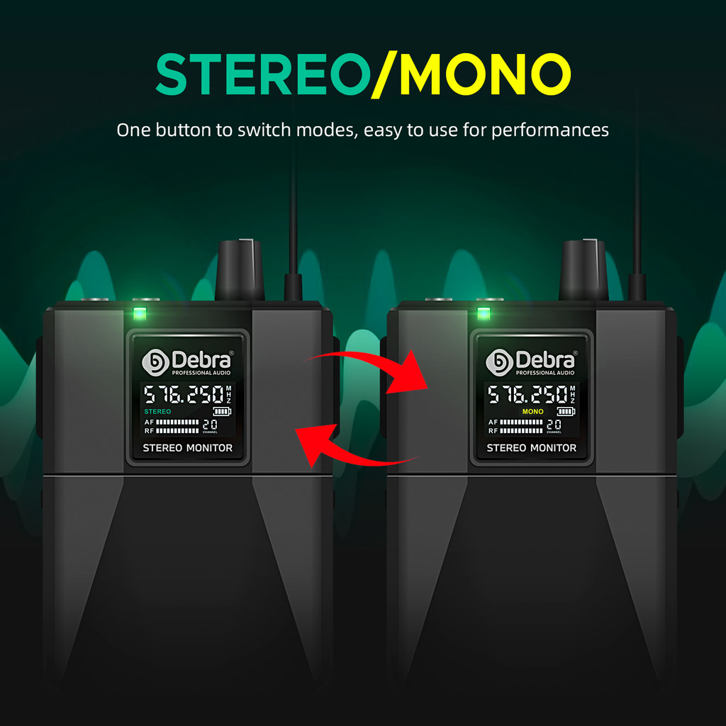 Debra ST-102 Stereo Wireless In-Ear Monitor System with Bluetooth 5.0 UHF for Stage Performance,