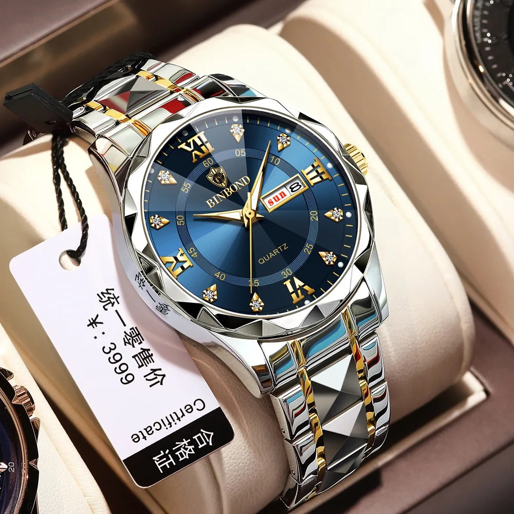 Binbang B2521 Men's Watch Waterproof Night Glow Double Calendar Watch Men's Business Quartz Watch