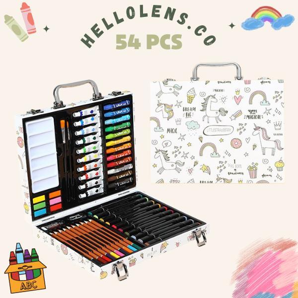 Crayon Set 54 Pcs Koper Besi /Alat Gambar / Water Colour /Koper crayon
