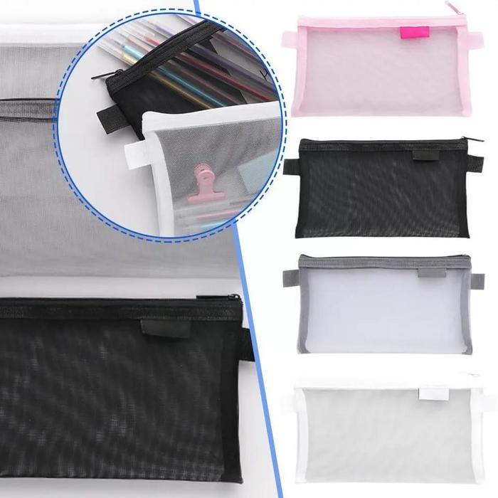[MILOLI] Kotak Pensil HE CHOOSES SIMPLE Pouch Transparant Portabel Tempat Pensil Jaring Resleting
