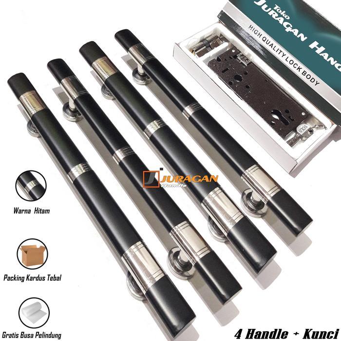 Handle Pintu Rumah Minimalis 45 cm Set Kunci - 4 Gagang Pintu Oval Hitam Panjang - Handle Pintu