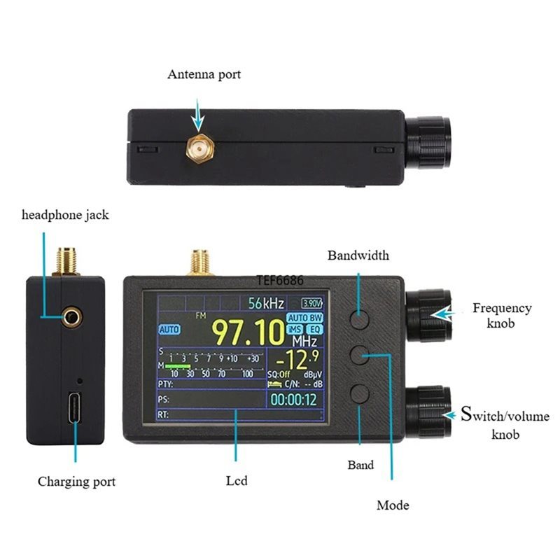 B68C Multifunction TEF6686 Radio With 2.8" Touch Screen, 5000Mah Battery, Full Band FM AM/FM/Short