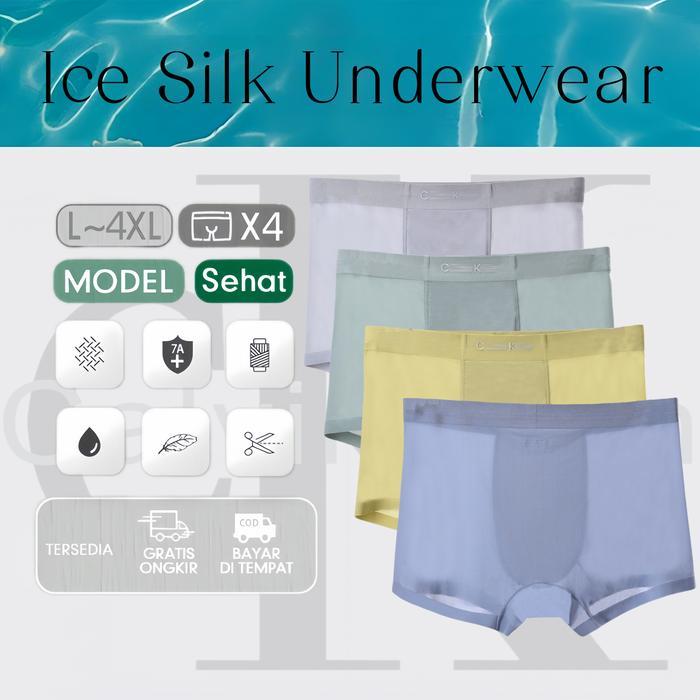 [100%] 4PCS Pakaian Dalam Pria Celana boxer berbahan sutra es Pakaian dalam pria celana boxer - CK, 