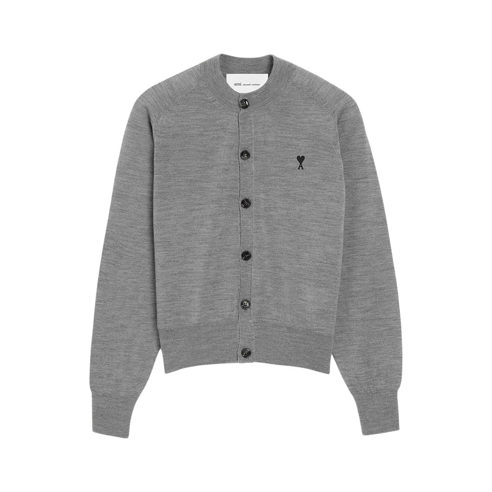 Black Ami De Coeur Wool Crewneck Cardigan Heather Grey