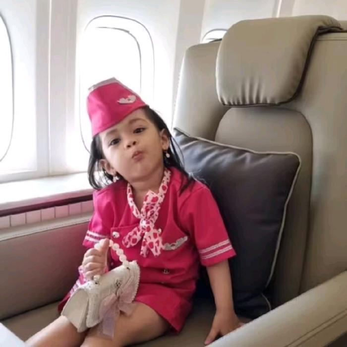 BERKUALITAS Baju pramugari anak lengan pendek bawahan rok warna pink fanta - Kostum pramugari anak