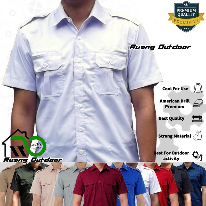 PDL PDH Hitam Kemeja PDL PDH Lengan Pendek Pria Bahan American Drill - Putih, S PDH Hitam Lengan Pen