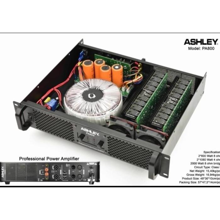 Power Ampli Ashley PA800 PA 800 watt Amplifier 2 channel class H ORI - hitam