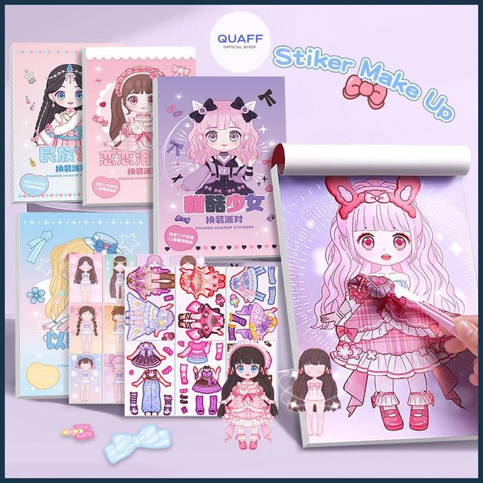 ASLI Stiker Berdandan Make-Up Princess Style Stiker Diy Stiker Lucu Kartun Berdandan Anak Perempuan