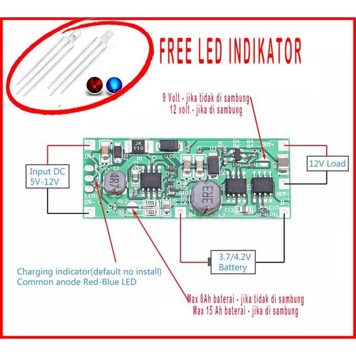 Module Ups Dc 12V Charging + Stepup Baterai 18650 Tbk
