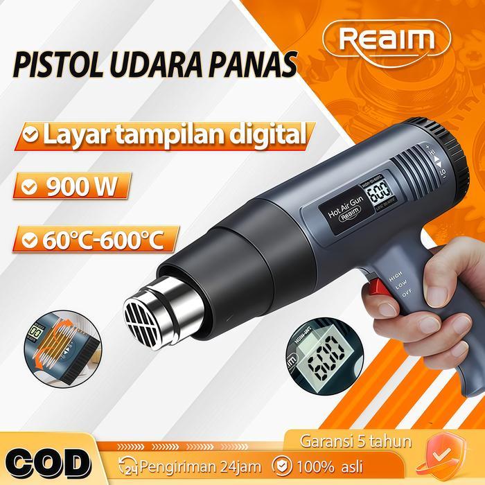 REAIM Heat Gun Hot Air Gun Mesin Heat Gun Pistol Panas Heat Gun Digital 900W 60C-600C Layar Digital