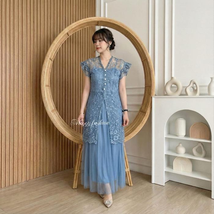 KAMILA dress long vest brokat lace maxi dress pesta natal kondangan wanita terbaru inne+outer