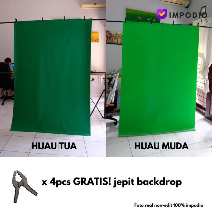 Stand Bentuk T + Background Impodio Hijau Muda/Tua Free Jepit 4Pcs