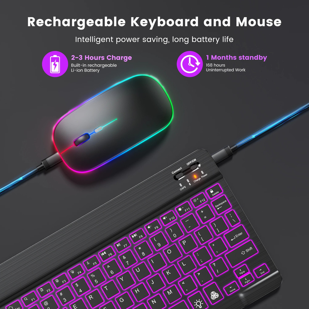 Mini Keyboard Wireless Bluetooth 5.0 Keyboard RGB Backlit Rechargeable Keyboard Silent Keyboard For