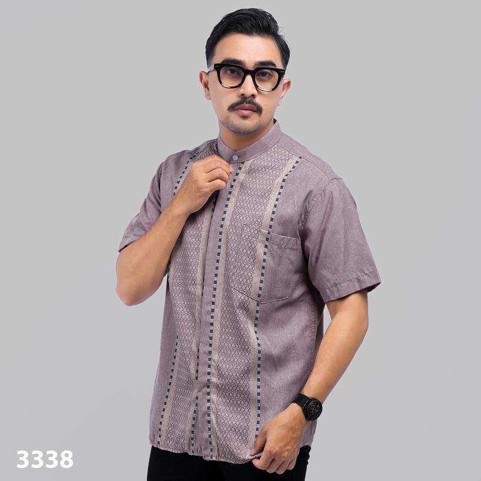DGM Baju Koko Pria Lengan Pendek Bordir Premium Soft Pink Motif Bordir Diagonal Horizontal Baju Koko
