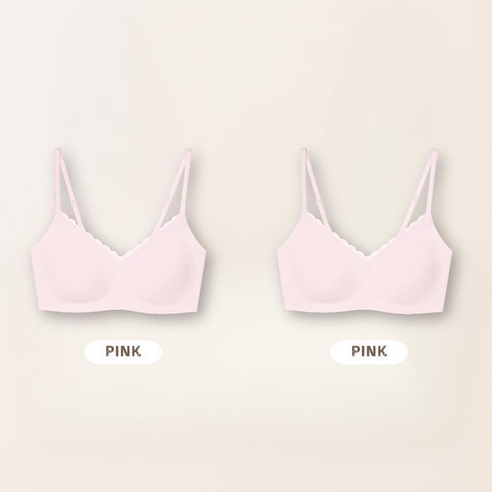 Set 2 bra renda tanpa kawat dengan tali, nyaman dan lembut, warna pink ukuran M
