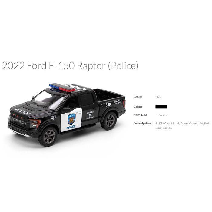 (PROMO) DIECAST 2022 FORD F-150 RAPTOR POLICE KINSMART 1:46