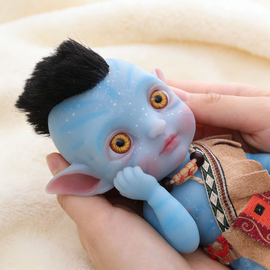 Cloveray 8inch Soft Solid Silicone Doll Full Body Silicone Realistic Blue Skin Alien Doll Humanoid