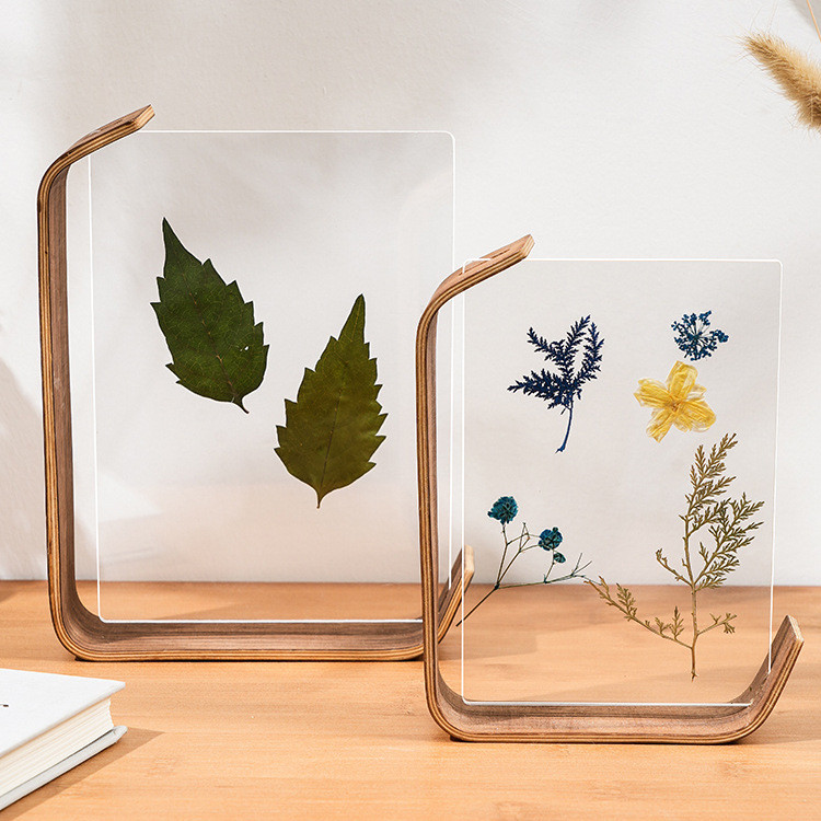 Acrylic & Wood Photo Frame,Double-Sided Transparent Floating Frame for Pressed Flowers,Dried