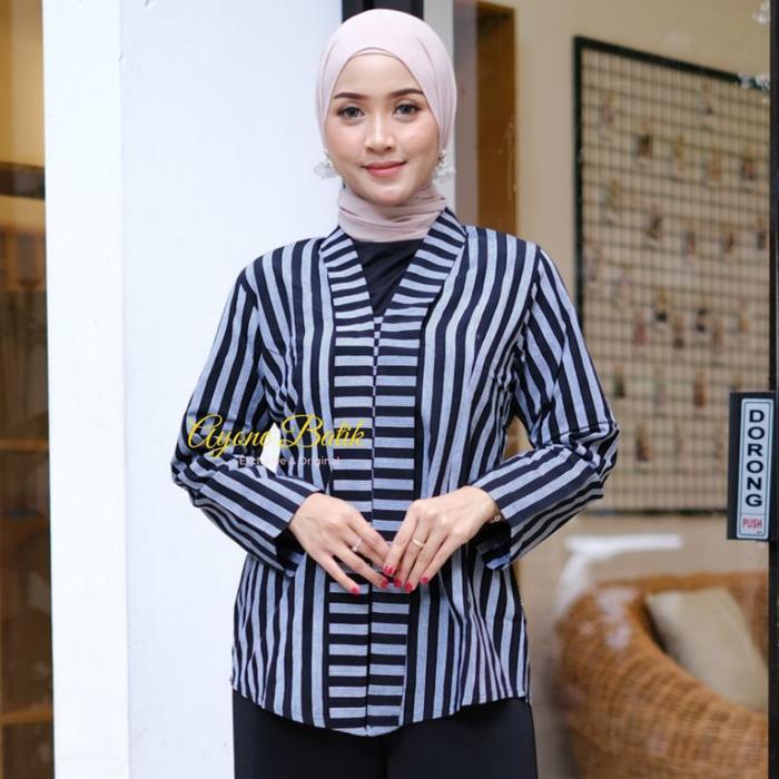 ASLI Baju lurik wanita mewah atasan lurik kutubaru wanita warna hitam coklat blouse lurik wanita