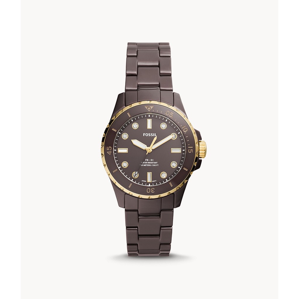 Fossil FB-01 Three-Hand Brown Ceramic Jam Wanita - CE1121