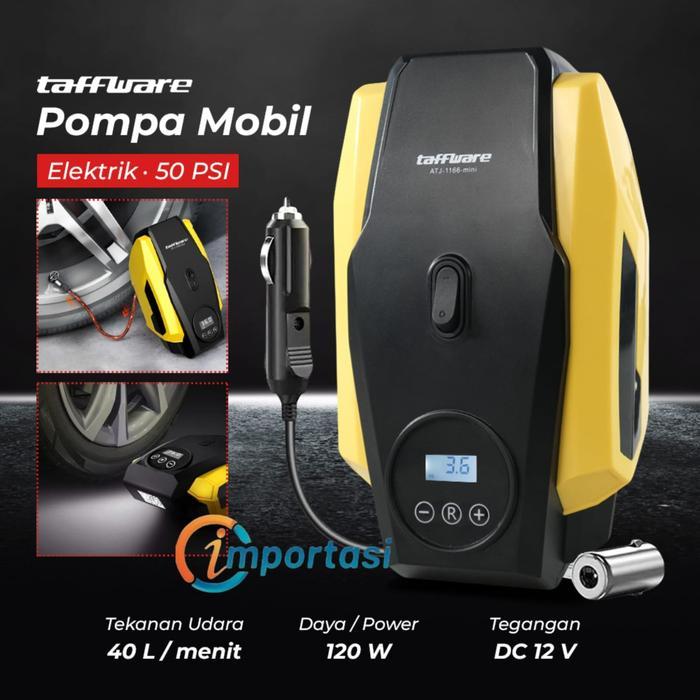 Ready TAFFWARE Pompa Ban Elektrik Digital Tire Inflator Portable AC 220V DC 12V