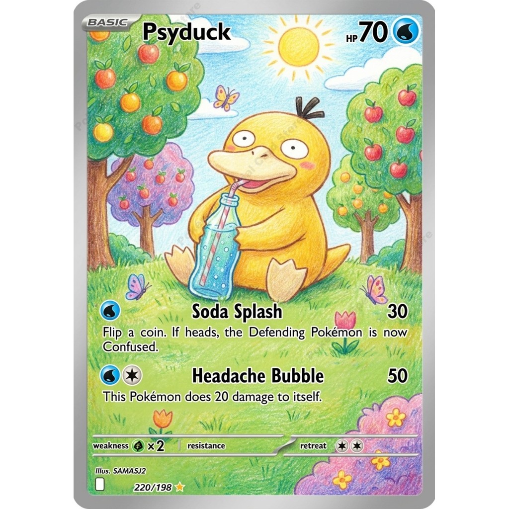 5Pcs Pokemon Cards Squirtle Psyduck Snorlax Jigglypuff Scorbunny Drink Soda Series PTCG Collection