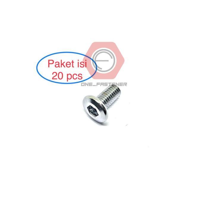 20 pcs Baut Disc CAKRAM piringan 8x17 Fulldrat Chrome Kepala Tipis L6 M8 8mm