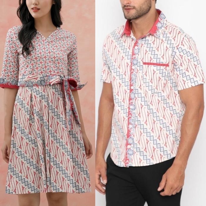Set Pasangan Cheongsam Dress Midi Pink dan Kemeja Pria Oriental - Couple