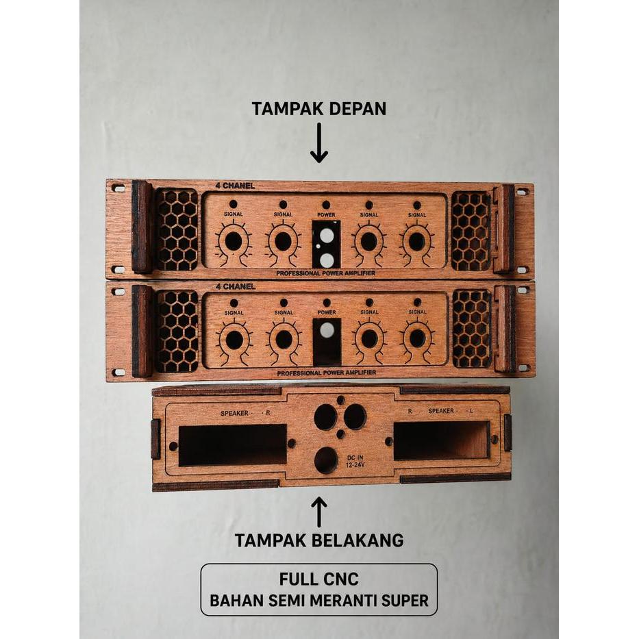 FULL CNC Box Power 4 Channel Power Amplifier Bahan Semi Meranti Super