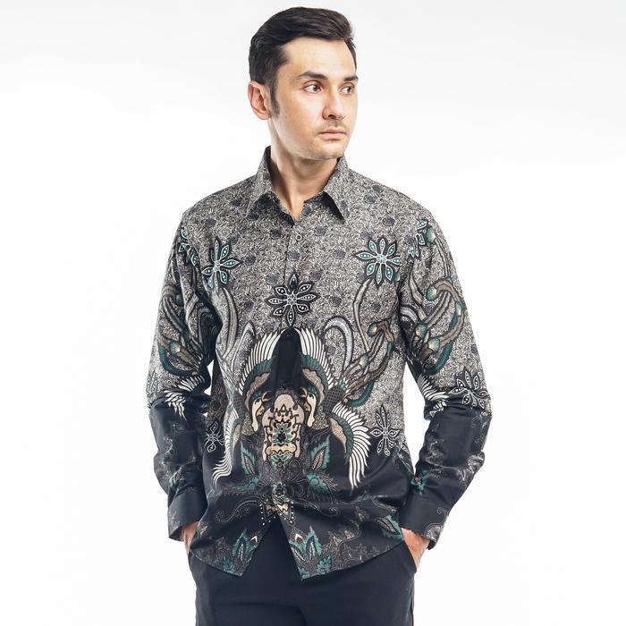 Kemeja Batik Pria | Kemeja Batik Lengan Panjang | Kemeja Batik Panjang Burung Merak - Merak Hitam, X