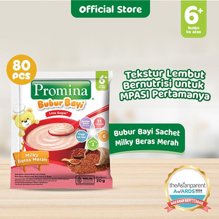 Promina Bubur Bayi Beras Merah Sachet 20g MPASI 6+ Bulan Nutrisi Lengkap [Isi 80 SACHET]