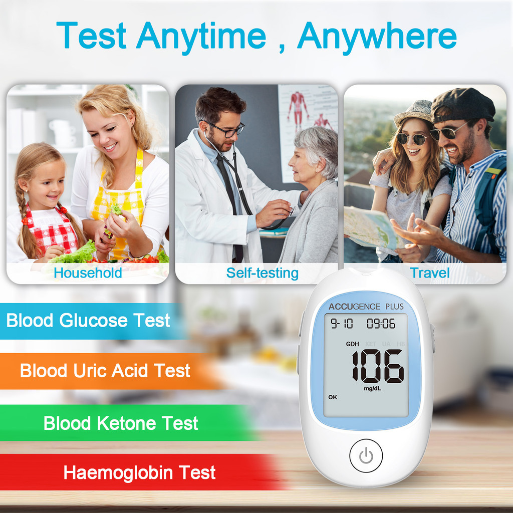 4 in 1 Multifunction Monitor Hemoglobin Blood Ketone Glucose Uric Acid Meter Test Strip HB Anemia
