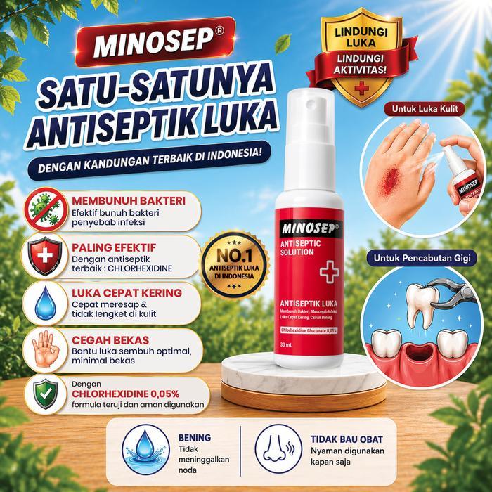 Minosep Antiseptic Solution Obat Luka Spray 30ml Obat Lecet Antiseptik Ekstrasi Gigi Luka di Kulit