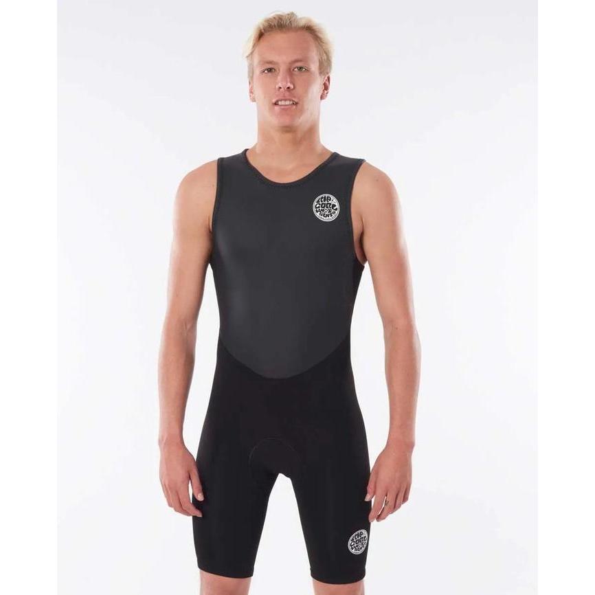 Wetsuit Tank Lengan Pendek Pria 2mm Ritsleting Belakang Hitam Ukuran S