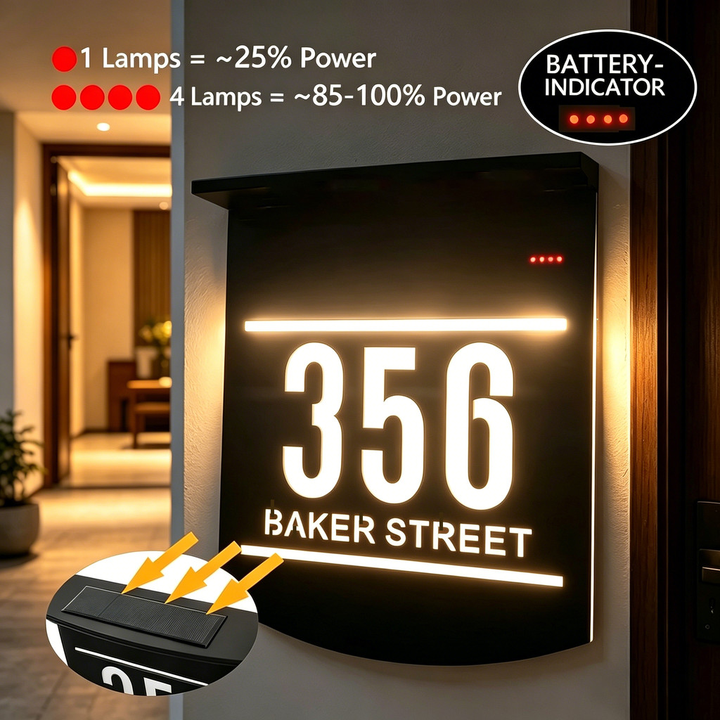 Customized LED Solar House Number Outdoor Home Address Sign 3D Acrylic led House Number Plate Solar