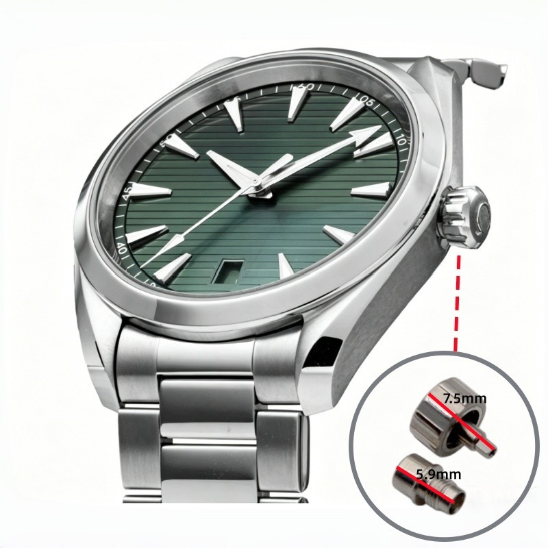 Stainless Steel Watch Crown Case Tube, Screw Type, Compatible with Omega Aqua Terra 150 Seamaster