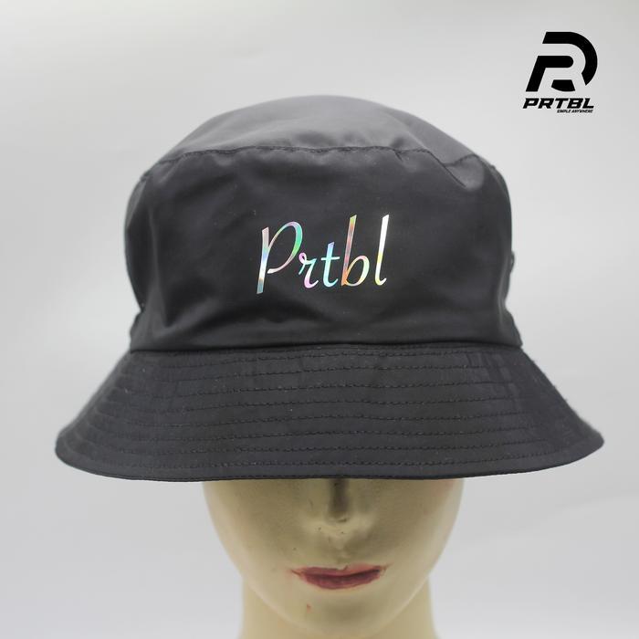 Prtbl Bucket Hat Topi Bucket Hat Polyspack Hitam Uniseks - Bahan Parasut Hat - Hitam