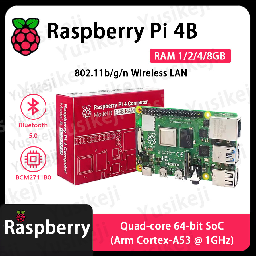 Original Raspberry Pi 4B RAM 1G/2G/4G/8GB ,Raspberry Pi 4 B , Bluetooth4.2 BLE , Wireless