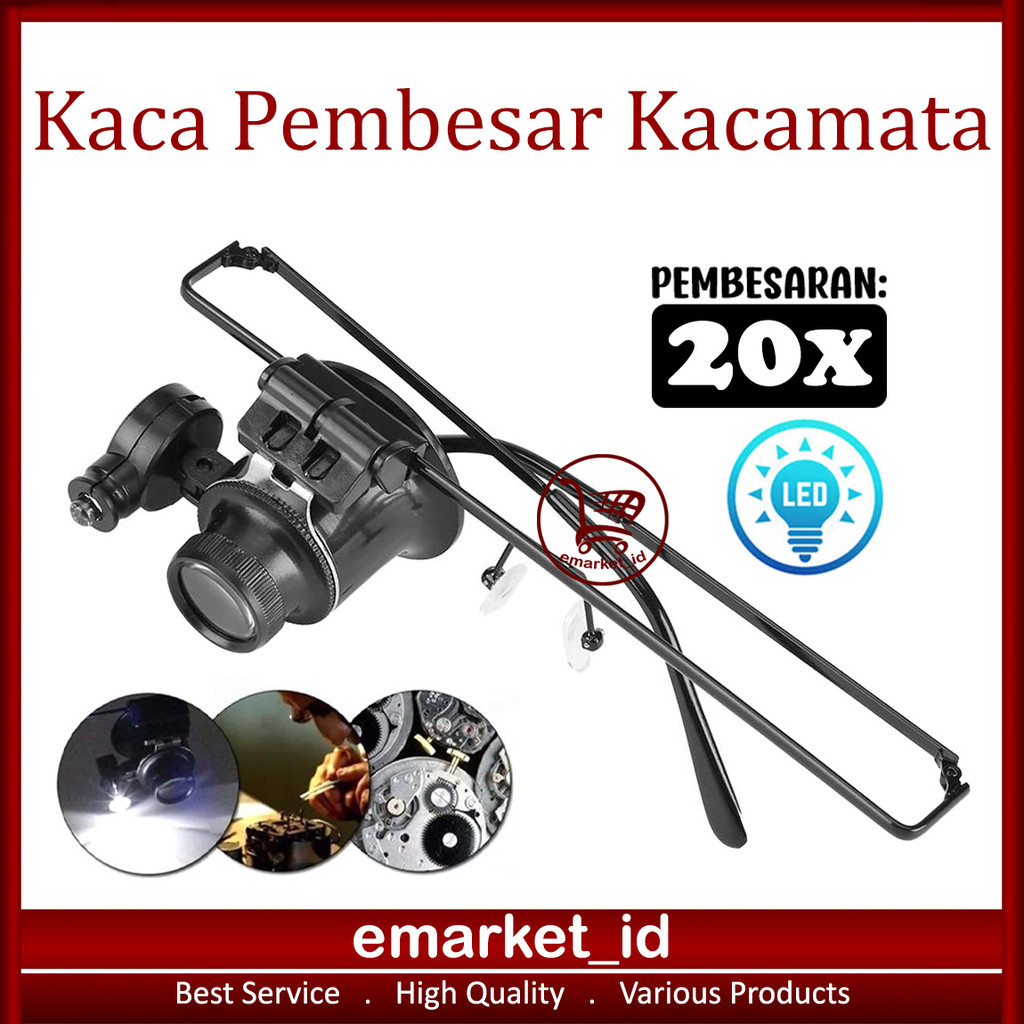 EM Kaca Pembesar Eye Loop LED 20X AL09 / Light Kacamata Glasses Type Watch Repair Magnifier / Alat S