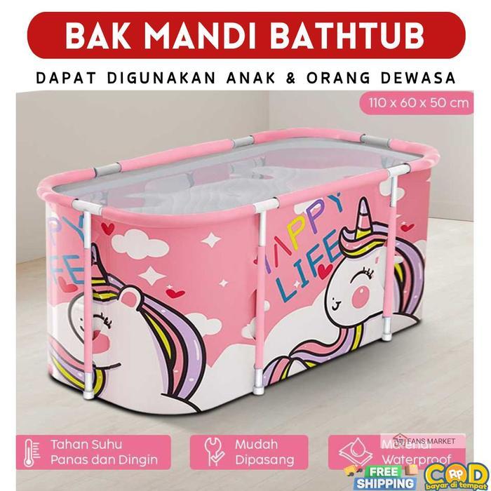 Bak Mandi Lipat Happy Unicorn Spa Bathtub Lipat Dewasa 110x60x50cm Portable Kolam Renang Umum Bahan