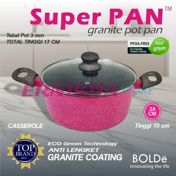 BOLDe SUPER PAN CASSEROLE BLACK PINK 24CM Panci Tutup Kaca