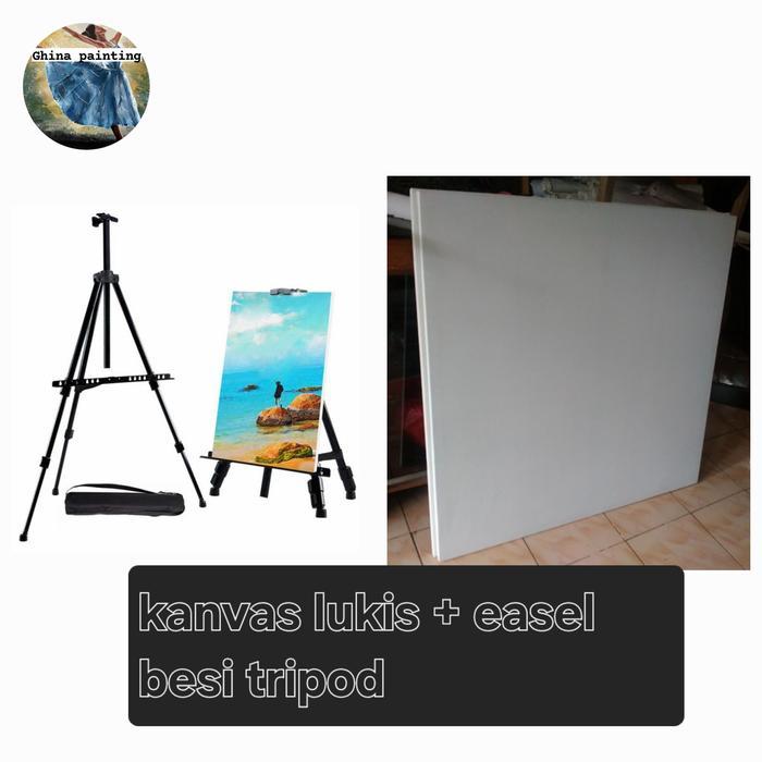Premium Paket Kanvas Lukis 80X100 + Easel Besi Original
