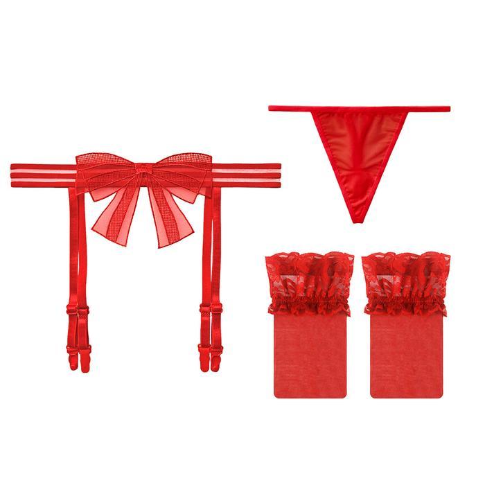Linge Renda Transparan Garter Belt G String Set Linge T10 Wanita Tidur