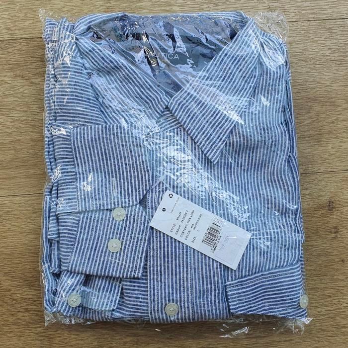 Nautica Lengan Panjang Kemeja Lengan Panjang Pria Motif Klasik - Biru Navy, L Panjang W51426 - Nauti