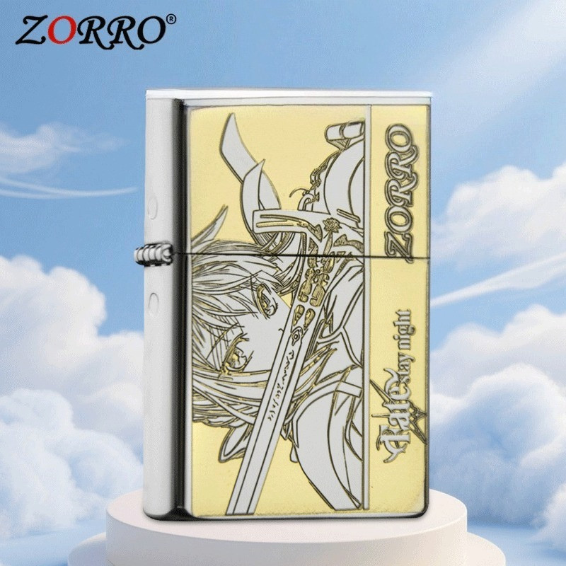[ZORRO] New Chrome-plated Windproof Kerosine Lighter, Exquisitely Carved Retro Personalized Mens
