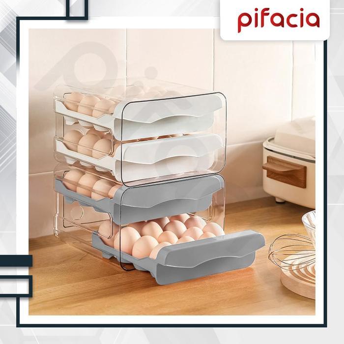Pifacia Storage Rak Telur Tempat Penyimpanan Acrylic Egg Box Laci 2 Tingkat Transparant Organizer