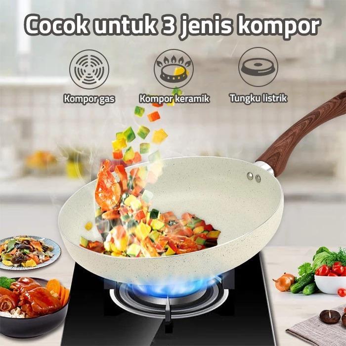 BERGARANSI Wajan Penggorengan Marble Coating Beige - Wajan Fry Pan Marble Coating - fry pan marble