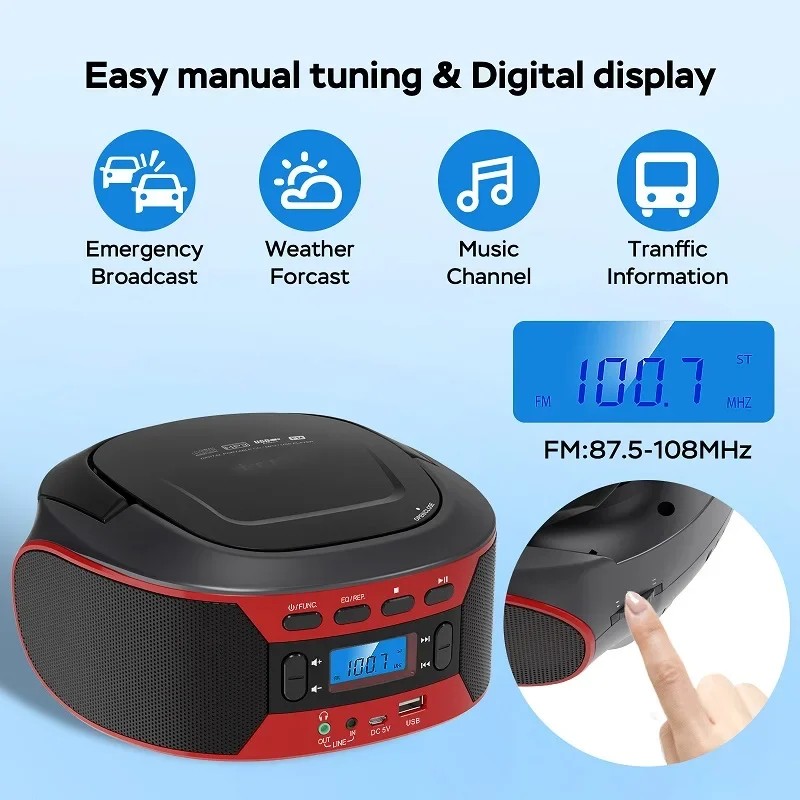 CD Player Portable Boombox Home Cd Walkman Radio Bluetooth Cd Player