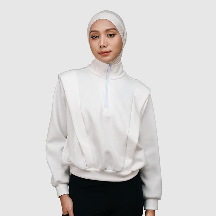 HIA Everywear Nomi Half Zip Sport Sweater Broken White Oversize Fit Olahraga Running Gym Padel Tenni