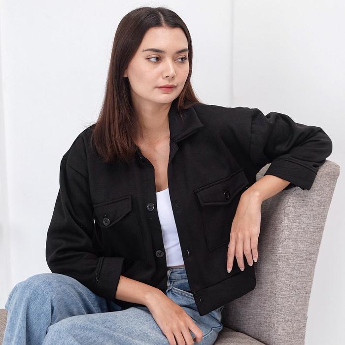 Locy Outer Atasan Cewek Jaket Blazer Pocket Fleece Wanita Casual Tbk
